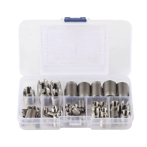 Top Notch Stainless Steel Self Tapping Thread Inserts And Repair Kit For M3 To M12 Bolts With Rock Solid Grip Plus Vibration Resistant Design That Keeps Everything Locked Tight And Ready For Any Heavy Duty DIY Or Professional Job Today. Assorted stainless steel thread inserts in plastic case