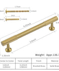Brushed Gold Modern Kitchen Cabinet Handles Set 5 Pack Solid Brass Drawer Pulls for Dresser Bedroom and Bathroom Five Inch Hole Centers Elegant Hardware