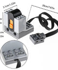 Close-up of a motor component with measurements from the 36 Pcs Power Functions Motor Set For STEM Building Blocks Do It Yourself Friendly Tech Parts And Motor Kit