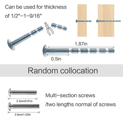 Diagram showing multi-section screws with measurements for Crystal Glass Cabinet Knobs Set of 10 Diamond Shape 30mm clear pulls