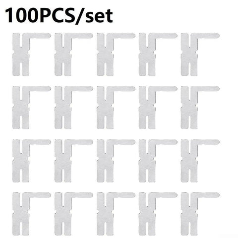 100 Pieces Nickel Plated Steel Welding Sheets 25x18mm for battery pack spot welds shown in grid layout