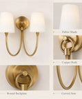 BZXNC Indoor Wall Sconce Fixture, 13" Modern Reading, White Fabric Brass with fabric shades and curved brass arms.