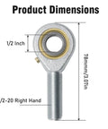 POSB8 One Half Inch Male Rod End Bearing With Jam Nuts Set Of 2 Right Hand Thread One Half Twenty TPI Self Lubricating Joint Rod Ends For CNC Equipment Robotics Automotive Tools Rock Solid Heavy Duty, 1/2 inch right-hand threaded bearing dimensions