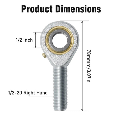 POSB8 One Half Inch Male Rod End Bearing With Jam Nuts Set Of 2 Right Hand Thread One Half Twenty TPI Self Lubricating Joint Rod Ends For CNC Equipment Robotics Automotive Tools Rock Solid Heavy Duty, 1/2 inch right-hand threaded bearing dimensions