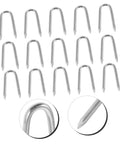 50 Pack U Shaped Fence Staples For Quick Install And Strong Hold Durable Metal Garden Stakes For Fences Landscaping And DIY Projects Multi Function Iron Pegs, showing multiple metal staples and close-ups of tips and curves.