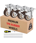 1 Inch Heavy Duty Caster Wheels Set Of 4 With Brakes 100 Lb Capacity Swivel Furniture Casters For Workbench Cabinet And Coffee Table Silent Rubber Wheels For Quiet Glide On Hardwood And Carpet