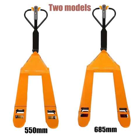 Heavy-Duty Full Electric Pallet Jack With 2 Ton Lift Capacity And Compact Design Perfect For Supermarkets And Logistics Centers Featuring Brushless Motor Power, two models 550mm and 685mm.