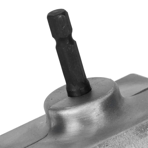 Close-up of Power Sheet Metal Cutter Head For Electric Drill, showing universal 7mm hex shank in metal.
