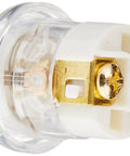 Lighted Circle Doorbell Kit With White Push Button, 0.81 Inch Diameter, viewed from side, showing clear and white finish and connectors