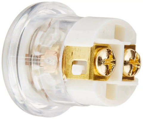 Lighted Circle Doorbell Kit With White Push Button, 0.81 Inch Diameter, viewed from side, showing clear and white finish and connectors