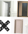 Image of hidden pivot hinges 2 pack stainless steel concealed door hardware for secret doors and cabinets with examples of doors.
