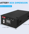 Heavy Duty 48V LiFePO4 Battery Box For DIY Solar Energy Storage Cabinet Rack Built Like A Tank Fits 280Ah To 314Ah Prismatic Cells Sold Separately, showing dimensions and design features.