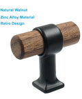 Close-up of Walnut Cabinet Pulls 4 Pack T Bar Knob Handles With Screws 40mm Wood Drawer Pulls against white background