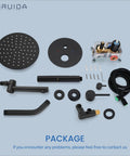 Matte Black Shower System With 8 Inch Round Rain Shower Head 3 Function Faucet Tub Spout Handheld Spray Rough In Valve No Fuss Install