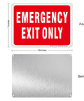 Badass 2 Pack 10X7 Emergency Exit Only Signs Heavy Duty Rust Free Aluminum, red front and silver back view.