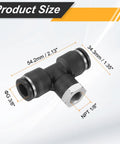 Push To Connect Branch Tee Air Fitting For Three Eighths Inch Tube OD And NPT One Eighth Inch Thread Heavy Duty Pneumatic Brass And PBT Connector