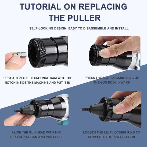 Professional Grade Heavy Duty Cordless Rivet Gun With Smart Memory Mode And Quiet Brushless Motor For Absolutely No Sweat Assembly Of Aluminum And Iron Rivet Nut Kits tutorial on replacing the puller steps