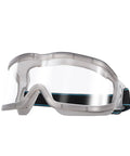 Clear oversized safety goggles that fit over glasses for lab work, chemistry and DIY projects, featuring vent design and anti-fog lens.