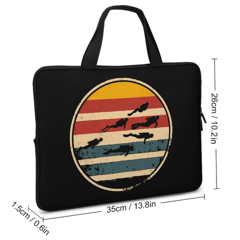 Watertight Scuba Inspired Laptop Tote Bag With Heavy Duty Padding For 12 Inch Laptops Built To Last with scuba design on black exterior.