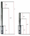 Two Piece Forstner Drill Bit Extension Kit with 4.5 inch and 7 inch extensions for three eighths inch shanks, dimensions shown.