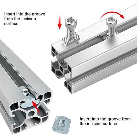 Beefy M5 T Nut Set For 6mm T-Slot Aluminum Extrusion, 100 Pcs Dual Type Slide-In And Hammer Head Drop-In T Nuts, Carbon Steel, Installation