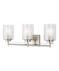 Seagull Three Light Wall Bath Vanity Fixture From Elmwood Park Collection Brushed Nickel Finish with sleek cylindrical shades.
