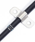 Close-up of stainless steel conduit clamps, 1/4 in OD, 2-hole U-brackets; 20 pcs set.