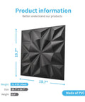 Product information showing Black Diamond 3D Wall Panels Pack Of 12 Tiles 32 Sq Ft Dope Matte Black PVC Decor For Interior Walls