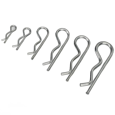 Assorted R Clip Kit 100 Pieces For M1 To M2.5 Hairpin Retaining Pins with double coil, carbon steel zinc plated design.