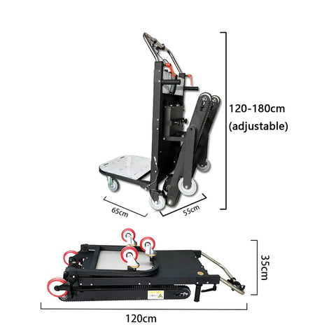 Heavy Duty Electric Stair Climbing Dolly With 2000W Brushless Motor For Super Easy Moving And Lifting Heavy Loads Up Stairs Like A Champ, adjustable size 120-180cm shown.