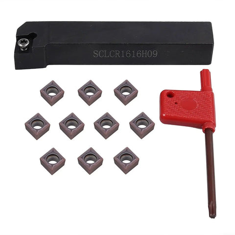 Lathe Boring Bar Tool Holder SCLCR1616H09 16x100mm with 10 CCMT09T304 Carbide Inserts and Wrench for Precision Turning