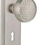 New York Plate With Keyhole Craftsman Knob Passage Door Set Two And Three Eighths Inch Backset Satin Nickel Vintage Style Solid Brass