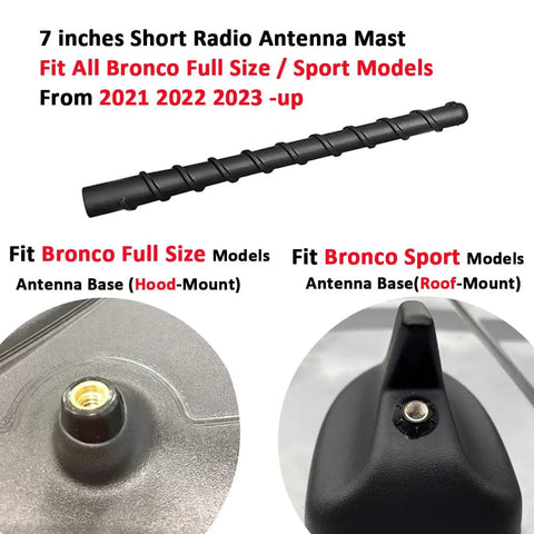 Ford Bronco 7 Inch Short Antenna Low Profile AM FM Radio Antenna Replacement For Bronco Full Size And Sport 2021 Through 2026 Black Flexible Spiral Antenna Easy Install Great Reception Accessories