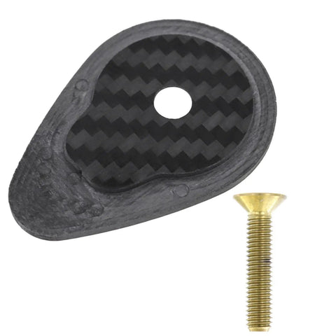 Premium Carbon Fiber Headset Top Cap paired with badass gold stainless screws, showing intricate texture and design.