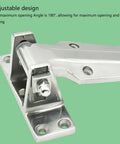 Beefed Up Heavy Duty Walk In Cooler Door Hinge With Spring Assisted Rise Flush Mounted Reversible Lift Hinge For Commercial Refrigeration Chrome Plated Floor Saver Design Airtight Seal Single Pack, showing adjustable design, chrome finish, and multiple mounting holes.