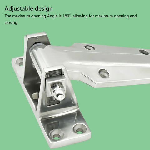 Beefed Up Heavy Duty Walk In Cooler Door Hinge With Spring Assisted Rise Flush Mounted Reversible Lift Hinge For Commercial Refrigeration Chrome Plated Floor Saver Design Airtight Seal Single Pack, showing adjustable design, chrome finish, and multiple mounting holes.