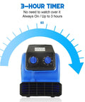 Front view of 1/4HP Air Mover High Velocity Blower Fan with 3-hour timer and control panel for carpet and floor drying and ventilation.
