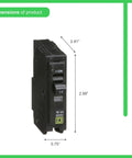 Qwik Open 15 Amp Mini Circuit Breaker 1 Pole 120 To 240 Volt 10kA Breaking Capacity Plug In Mount front view with dimensions