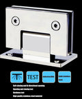 Premium Rock Solid Shower Glass Door Hinges For Eight To Twelve Millimeter Tempered Panels SUS304 Stainless Steel hinge close-up.