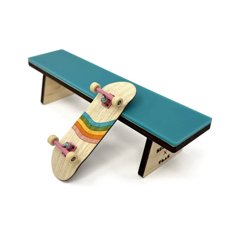 Wooden Fingerboard Bench Obstacle With Baltic Birch Wood And Teal Acrylic Surface For Smooth Fast Slides, Dope Durable Practice Ramp