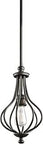 Vintage Inspired 1-Light Mini Pendant Light In Olde Bronze Finish, Classic Steel Fixture With Birdcage Vibe, View of Full Fixture