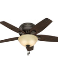 42 Inch Indoor Ceiling Fan With LED Light, Bronze Finish, Low Profile Flush Mount, Five Blade Ceiling Fan With Pull Chain