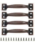 Heavy Duty Barn Door Pulls 4 Pack Metal Handles For Cabinets Drawers And Wood Gates Iron Furniture Knobs Practical Rustic Home Hardware Built Tough Easy Grip Arched Design For Smooth Operation Easy Install, red bronze finish with screws visible against white
