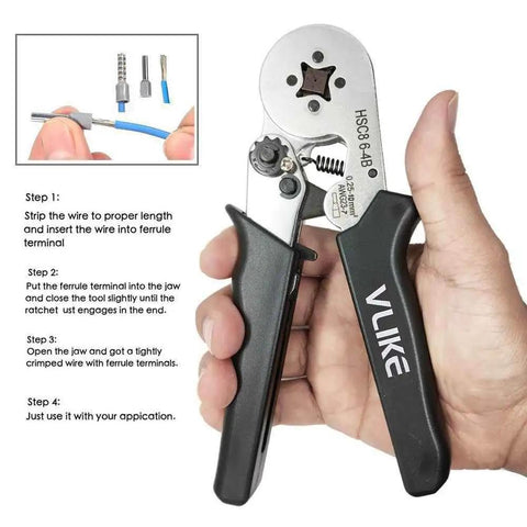 Ferrule Crimping Tool Kit With 1200 Insulated Tinned Copper Ferrules For Wiring Projects, ergonomic handle demonstration