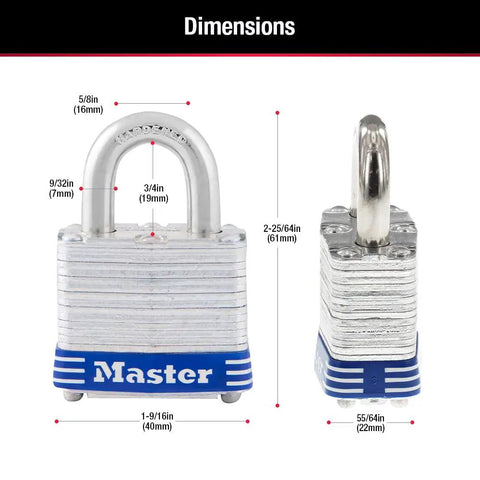 Dimensions of 2-Pack Keyed Alike Padlocks 1-9/16 Inch Wide With 9/32 Inch Hardened Shackle For Indoor Outdoor Security