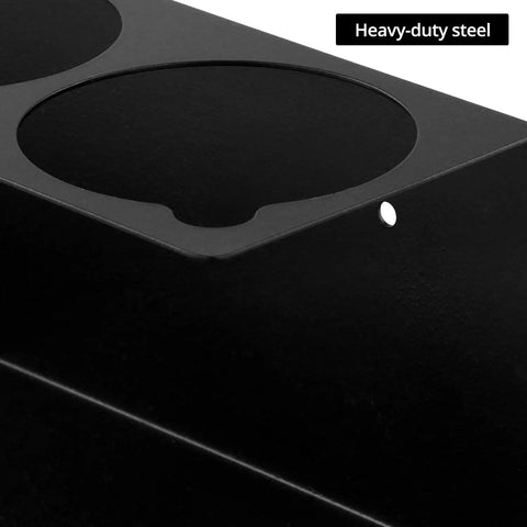 Close-up of Heavy-Duty Aerosol Can Holder Rack Organizer in steel powder-coated material, featuring circular can slots.