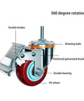 Heavy Duty Swivel Caster Wheels With Brake No Squeak Quiet PU Castors, visible double brakes, thick galvanized bracket, 360 degree rotation