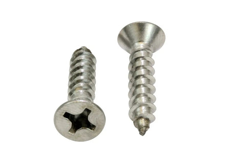 Number Twelve By One Inch Stainless Steel Wood Screws Flat Head Phillips Drive 304 Grade Rust Resistant Decking Fasteners built tough shown side by side.