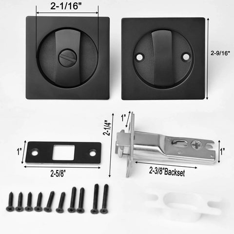Pocket Door Privacy Lock With Edge Pull Handle For Bedroom And Bathroom Stainless Steel Recessed Matte Black Finish Two Sided Knob