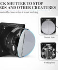6 Inch Black Exhaust Fan With Variable Speed Controller, 110V Wall Mount, Backdraft Damper, shown in normal and working state